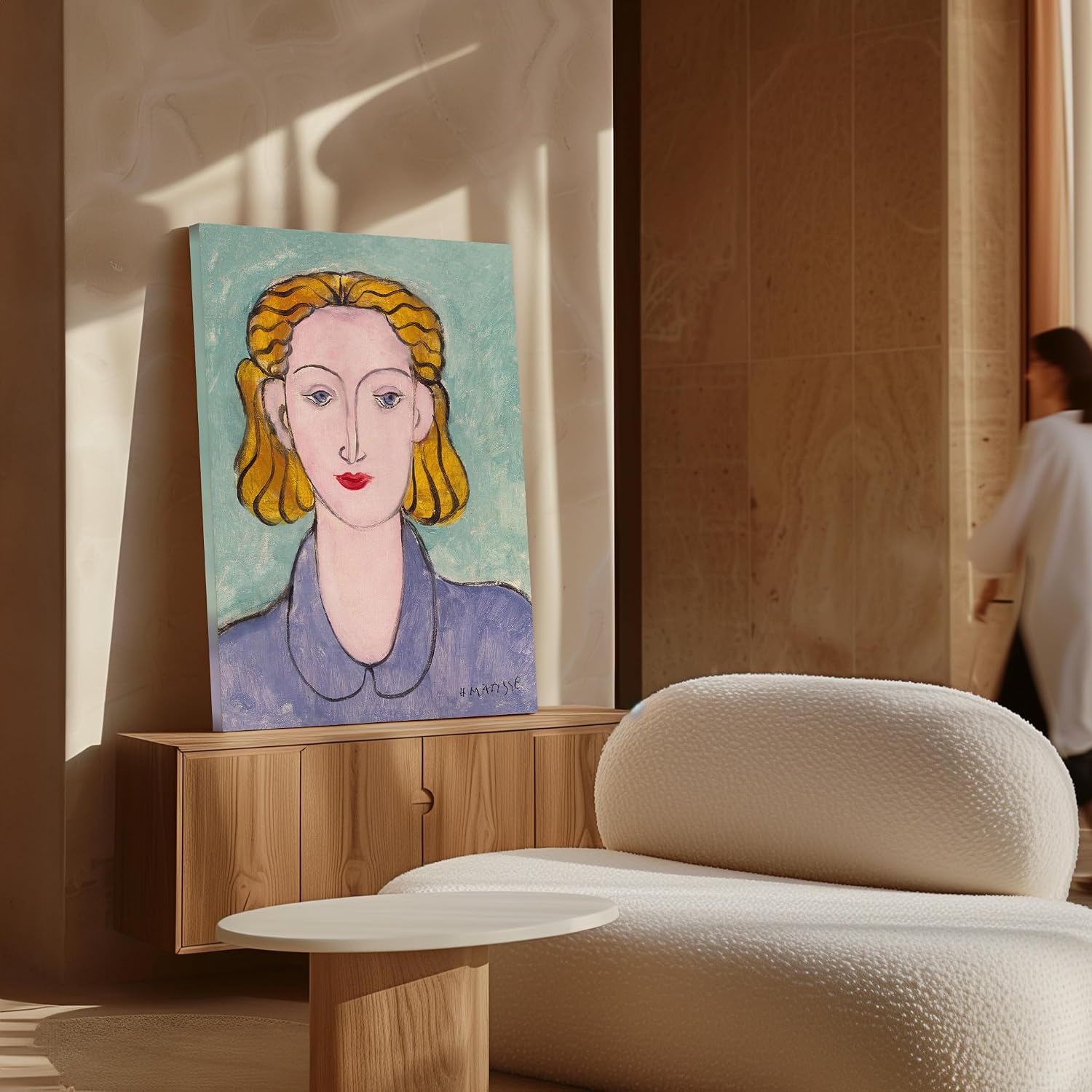 Poster Master Vintage Henri Matisse Canvas - Retro Blonde Woman in Blue Blouse Print - Woman Portrait Art - Gift for Her, Girlfriend - Wall Decor for Office, Living Room - 8x10 STRETCHED Canvas