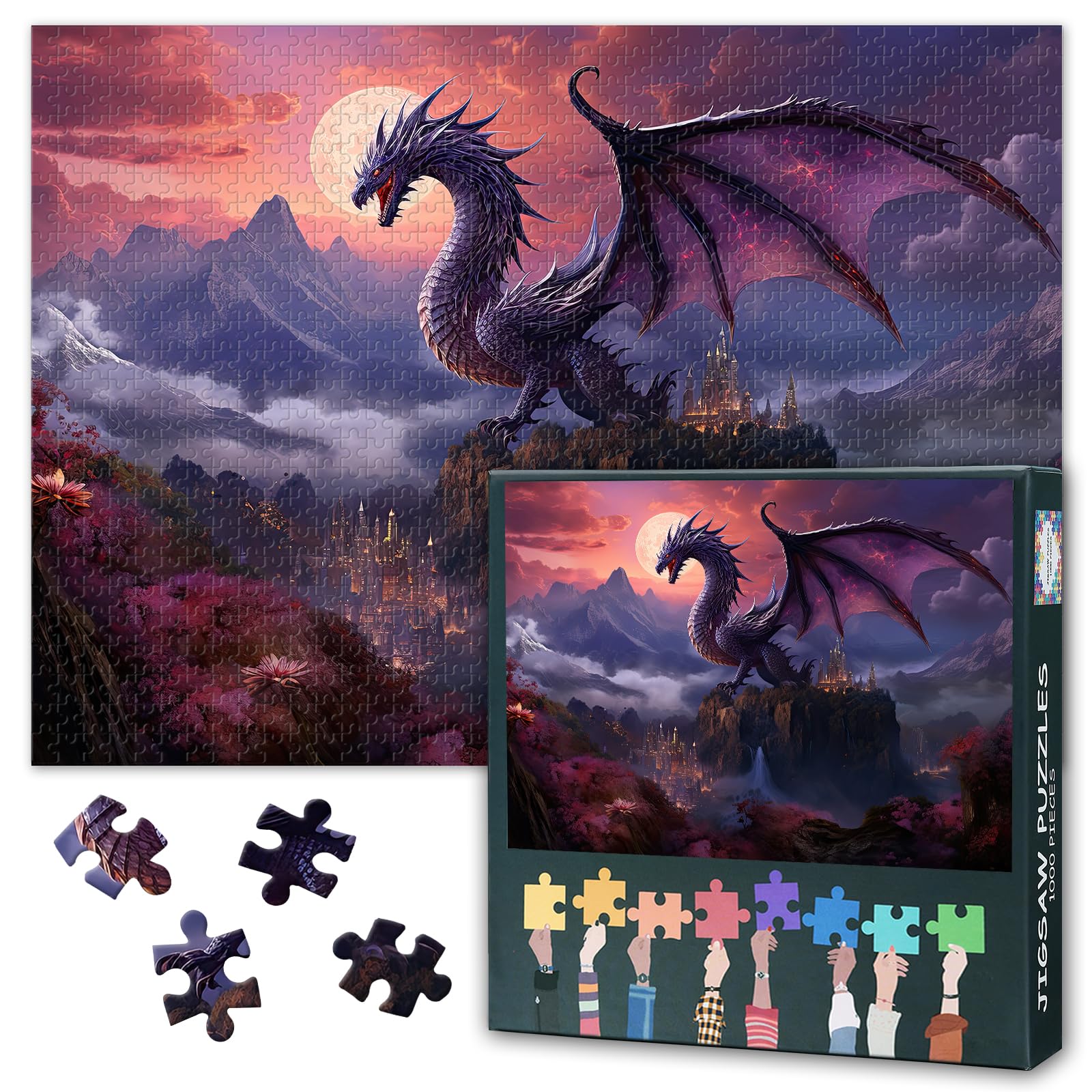 Dragon Scales Puzzles for Adults 1000 Pieces, Flowering Vines Jigsaw Puzzles, Fantasy Dragon Adult Puzzle for Adults, Educational Fun Games or Toys for Elders Friends 20X27 INCH — image 1