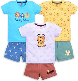 LuvLap Baby Boys Regular Fit 100% Cotton Half Sleeves Boys T-Shirts and & Shorts Set Pack of 3 Price In India