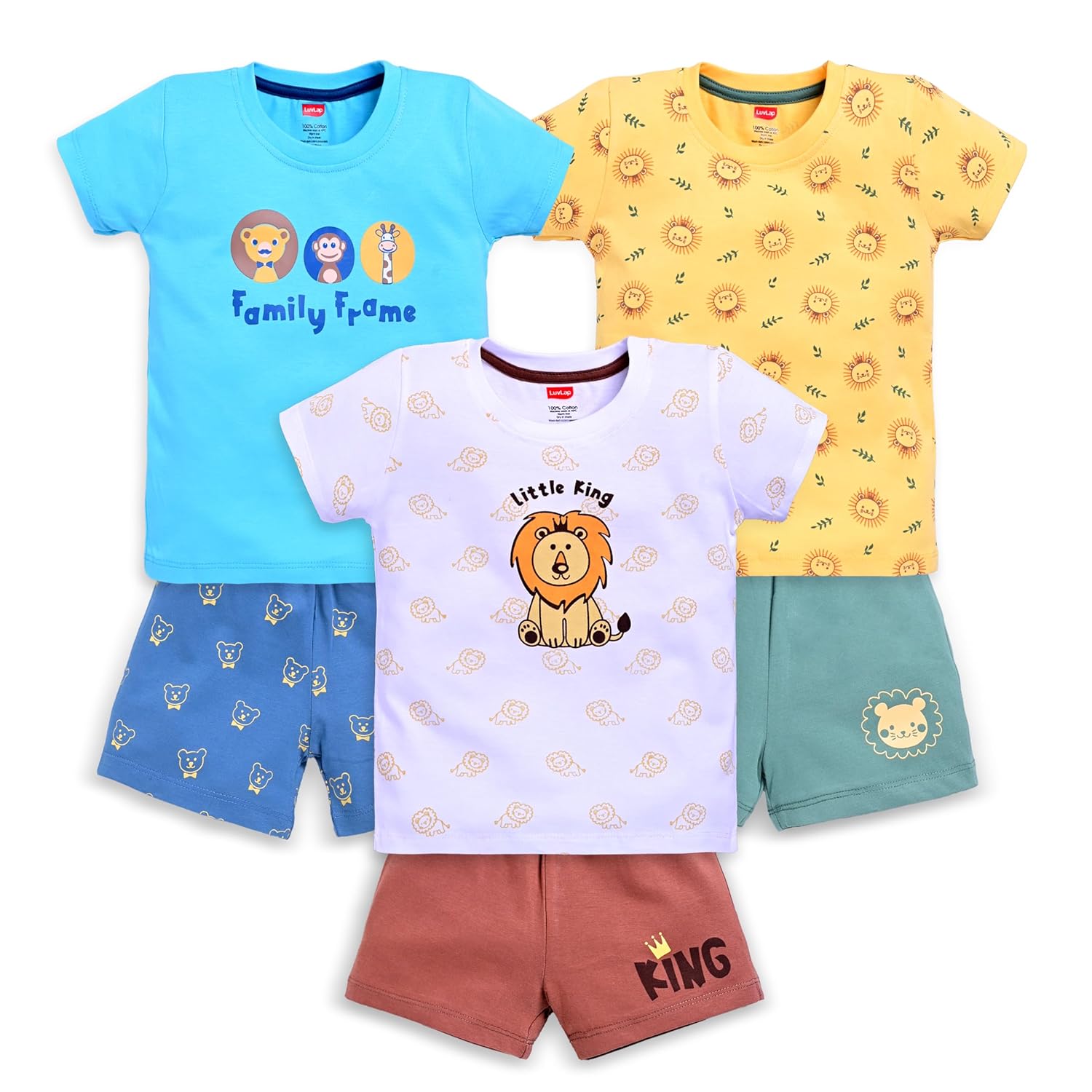 LuvLap Baby Boys Regular Fit 100% Cotton Half Sleeves Boys T-Shirts and & Shorts Sets Pack of 3