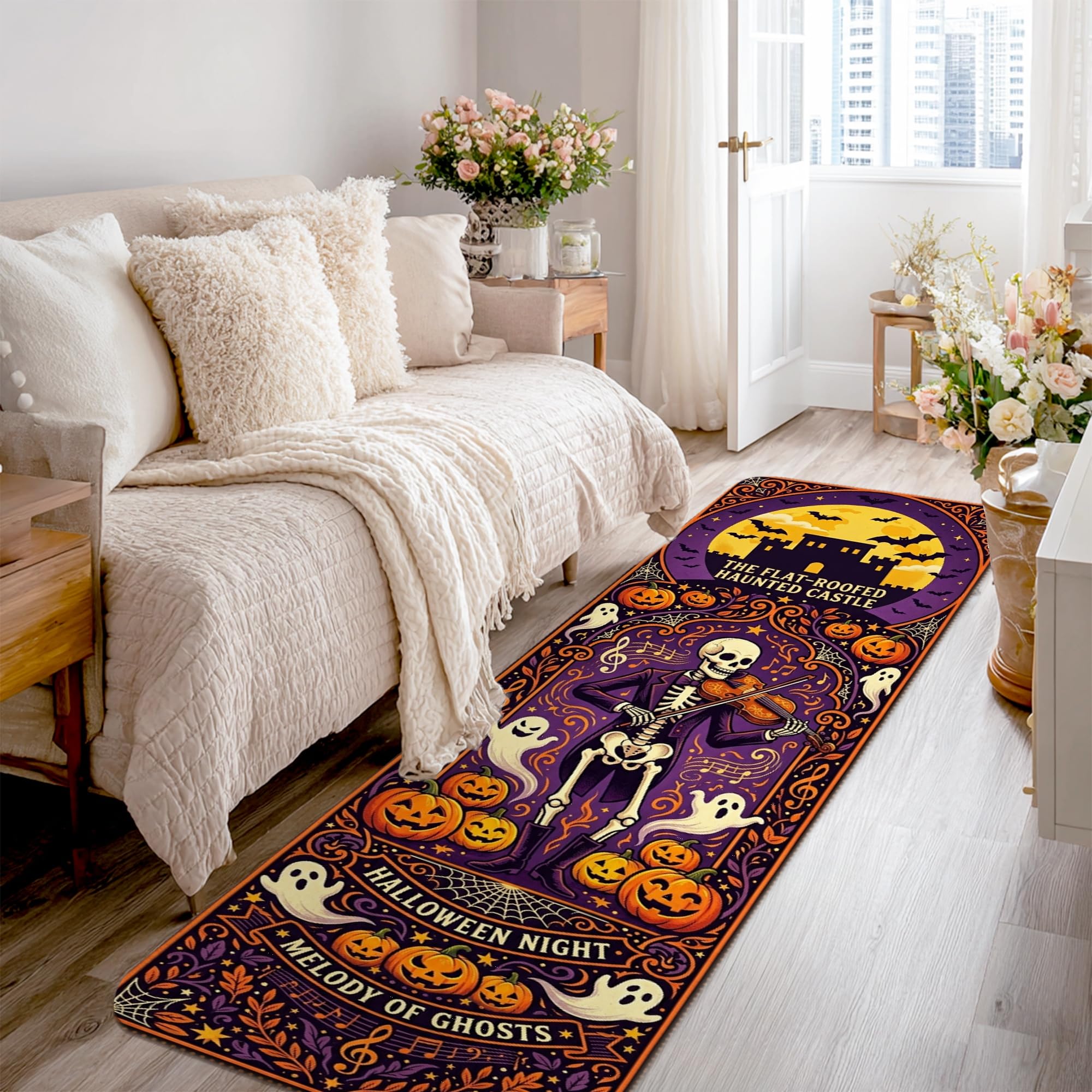 Alfombra antideslizante violeta de Halloween resistente a decoloración