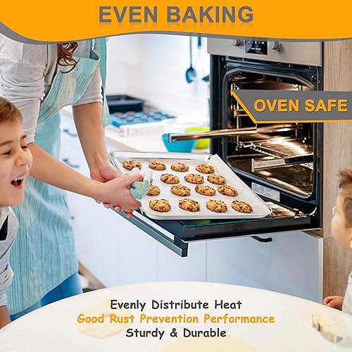 Miniatura 4 de Joyfair - Bandeja para hornear de 16 pulgadas, bandeja de horno tostadora de acero inoxidable, utensilios para hornear profesionales para galletas,