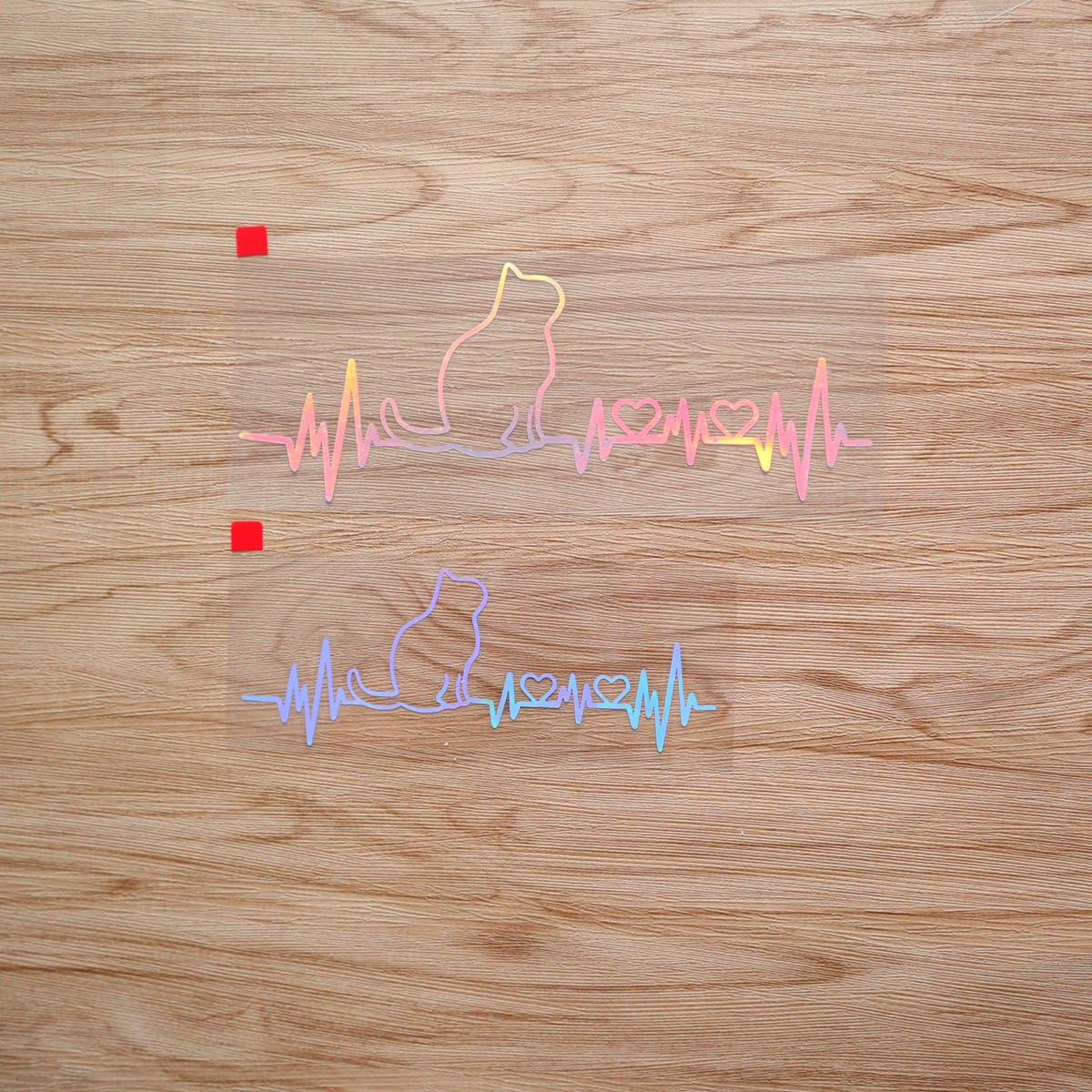 2 Pack Holographic Iridescent, 6 Inches, 8 Inches - Heartbeat Love Heart Cat Kitty Silhouette Vinyl Decal Sticker - No Background for Car Boat Laptop