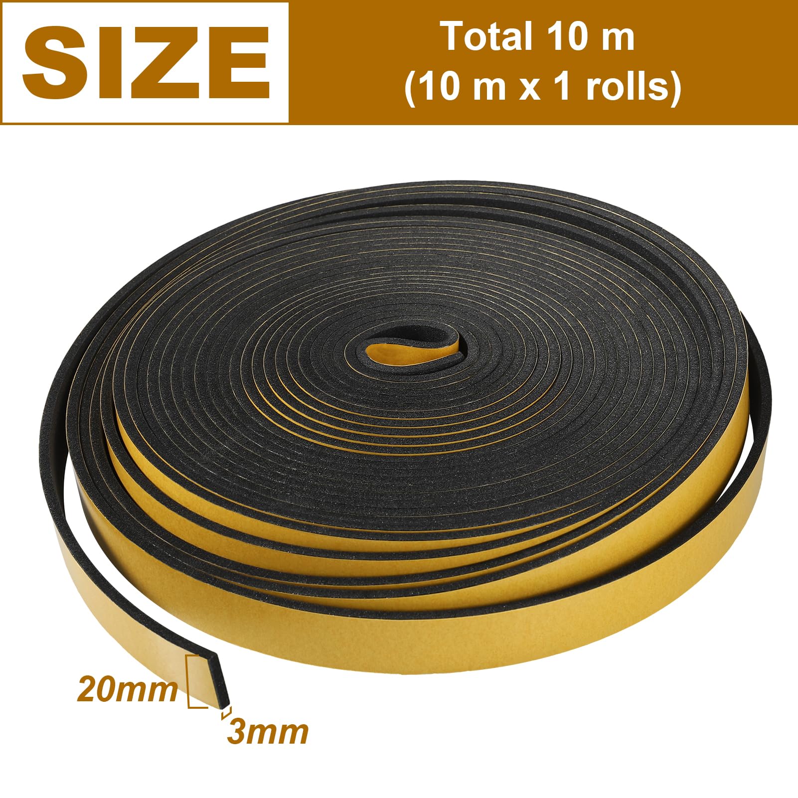 Nastro Autoadesivo in Schiuma, 20x 3mm Schiuma Nastro Paraspifferi Porta, Resistente alle intemperie, fonoassorbente, elimina spifferi da Porte e finestre, Totale 10m