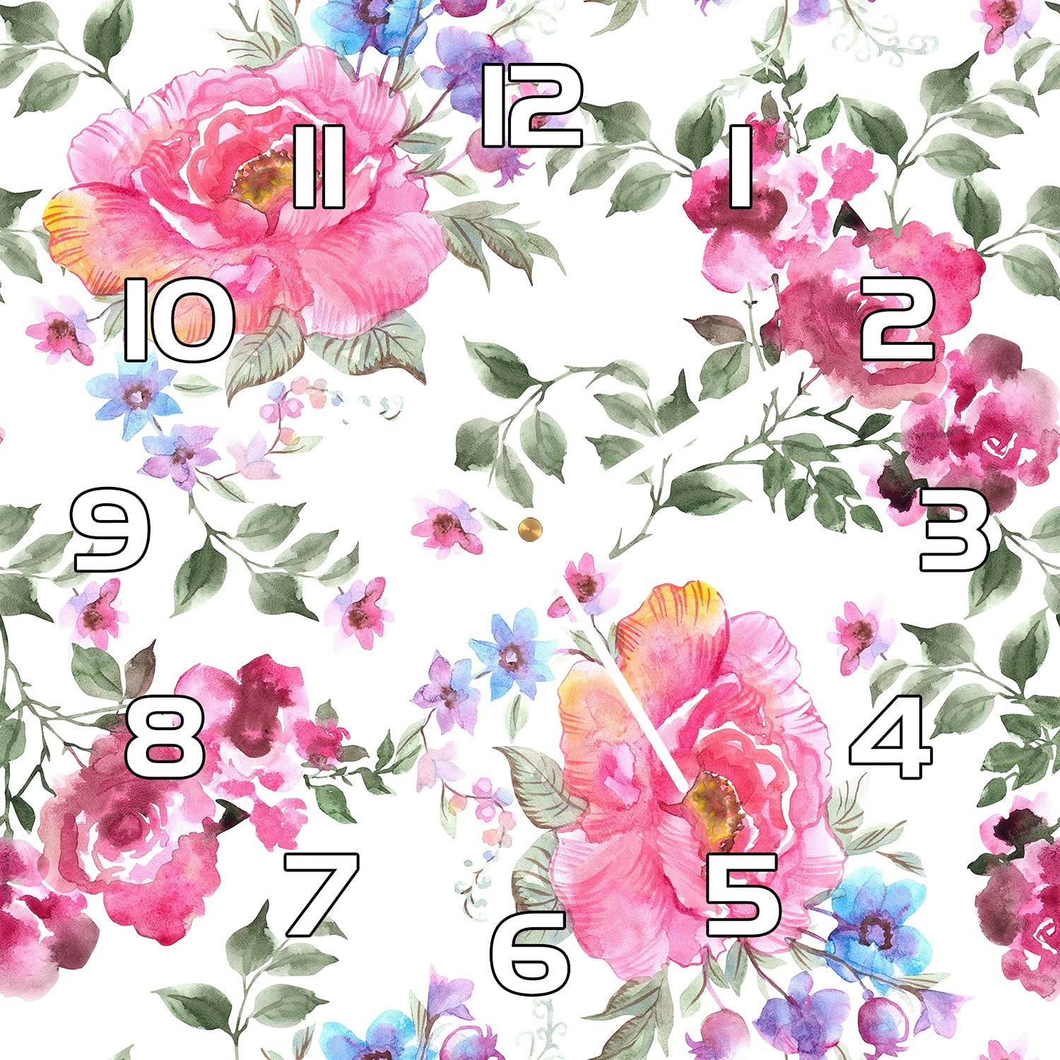 Horloge murale silencieuse fleurs roses Coloray en verre de sécurité 30x30 cm