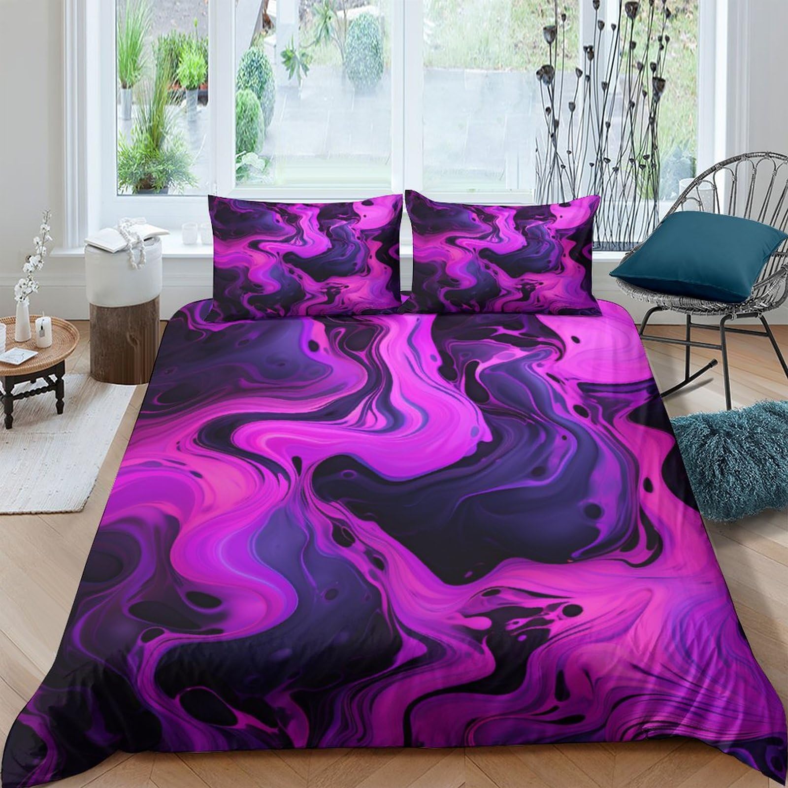 Purple Trap Effect Swirl Duvet Cover Sets - 3D Quilt Cover, Comforter Cover Bedding Set for Kids Boys And Girls 3 Piece Set with Zipper Closure Soft Microfiber King（220x240cm）