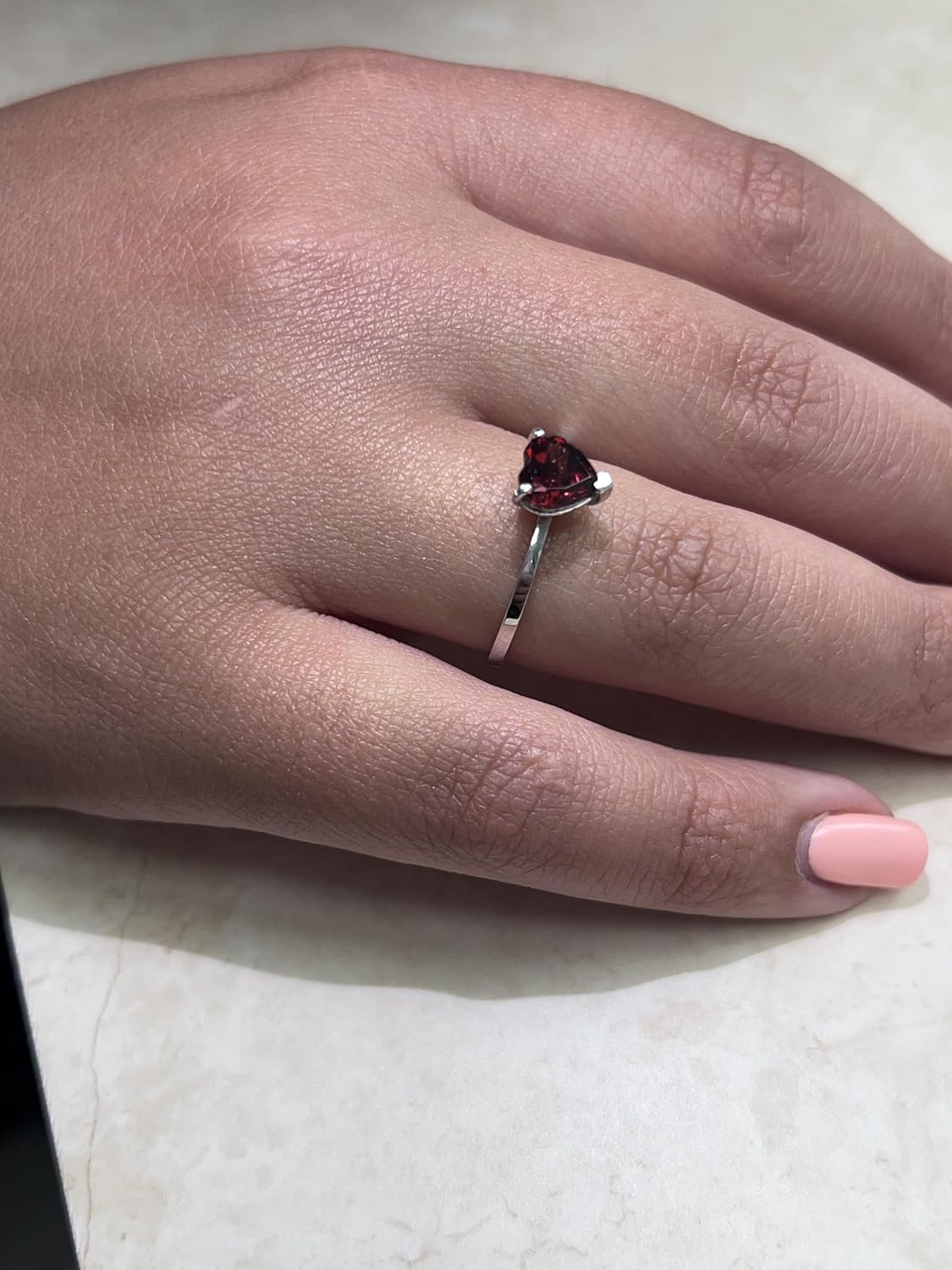 925 Solid Sterling Silver Heart-Shaped Genuine Garnet Ring for Women - Solitaire Engagement Ring - 1.2 Carat Red Heart Ring in 4-12 Ring Sizes - January Birthstone Rings for Women - Garnet Jewelry Gift For Her