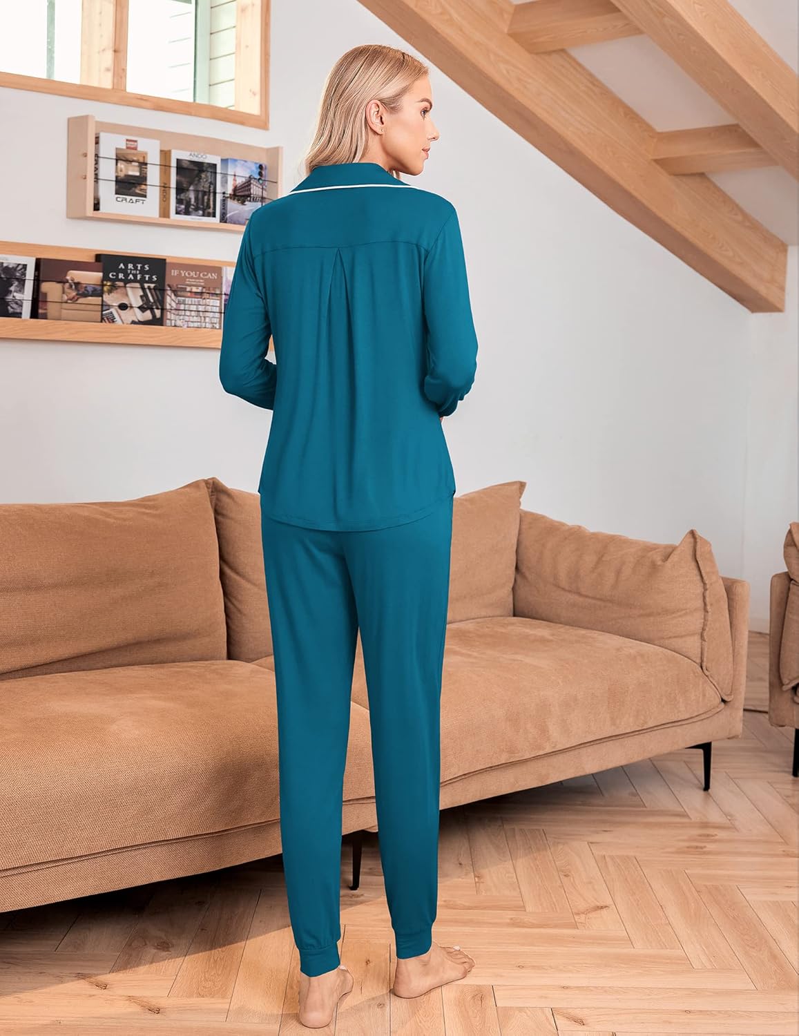 Ekouaer Pajamas Set Long Sleeve Sleepwear Womens Button Down Nightwear Soft Pj Loungewear with Pockets - Image 3