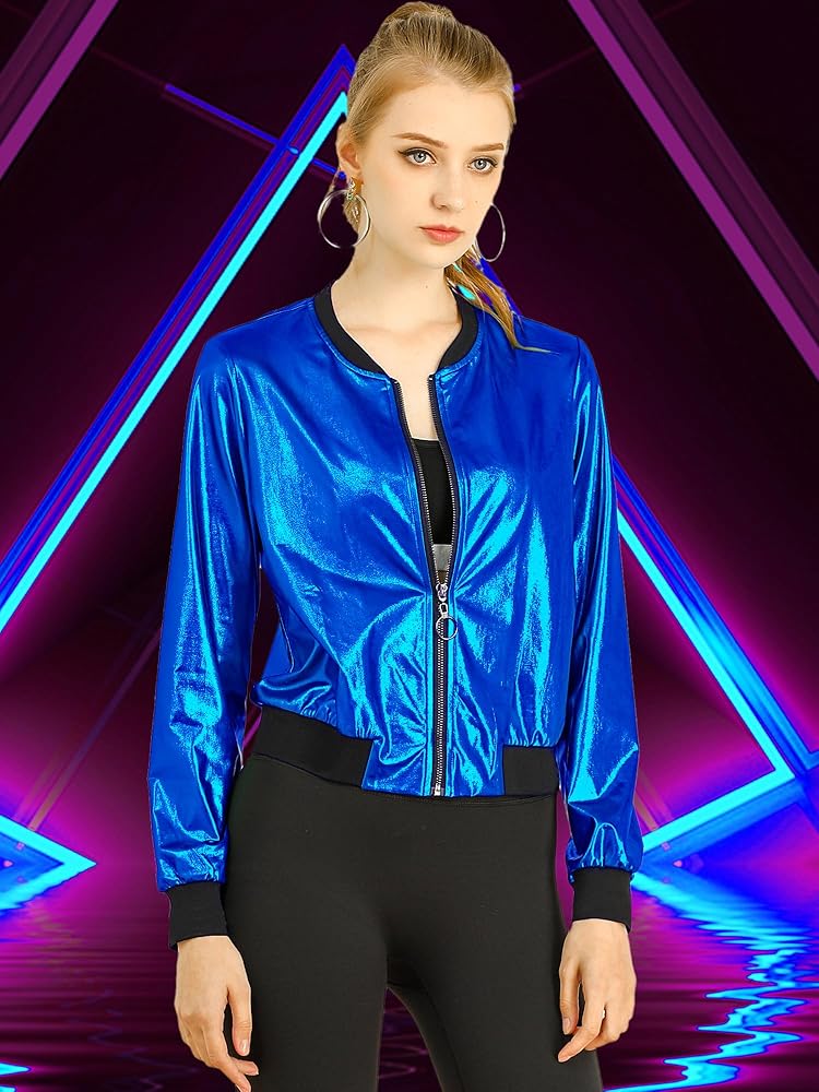 subculture TWO-TONE SPORT JACKET/ BLUE美品 Amazon.com: Jugaoge Women's Metallic Shiny Bomber Jackets