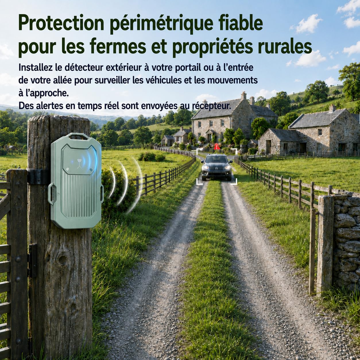 LETWESAF Alarme périmétrique Radar Portable pour Camping, portée 800 m | Radar 24 GHz détecte les mouvements ; portée sans fil de 800 m, rechargeable et IP66 – camping, camping-car et propriété.