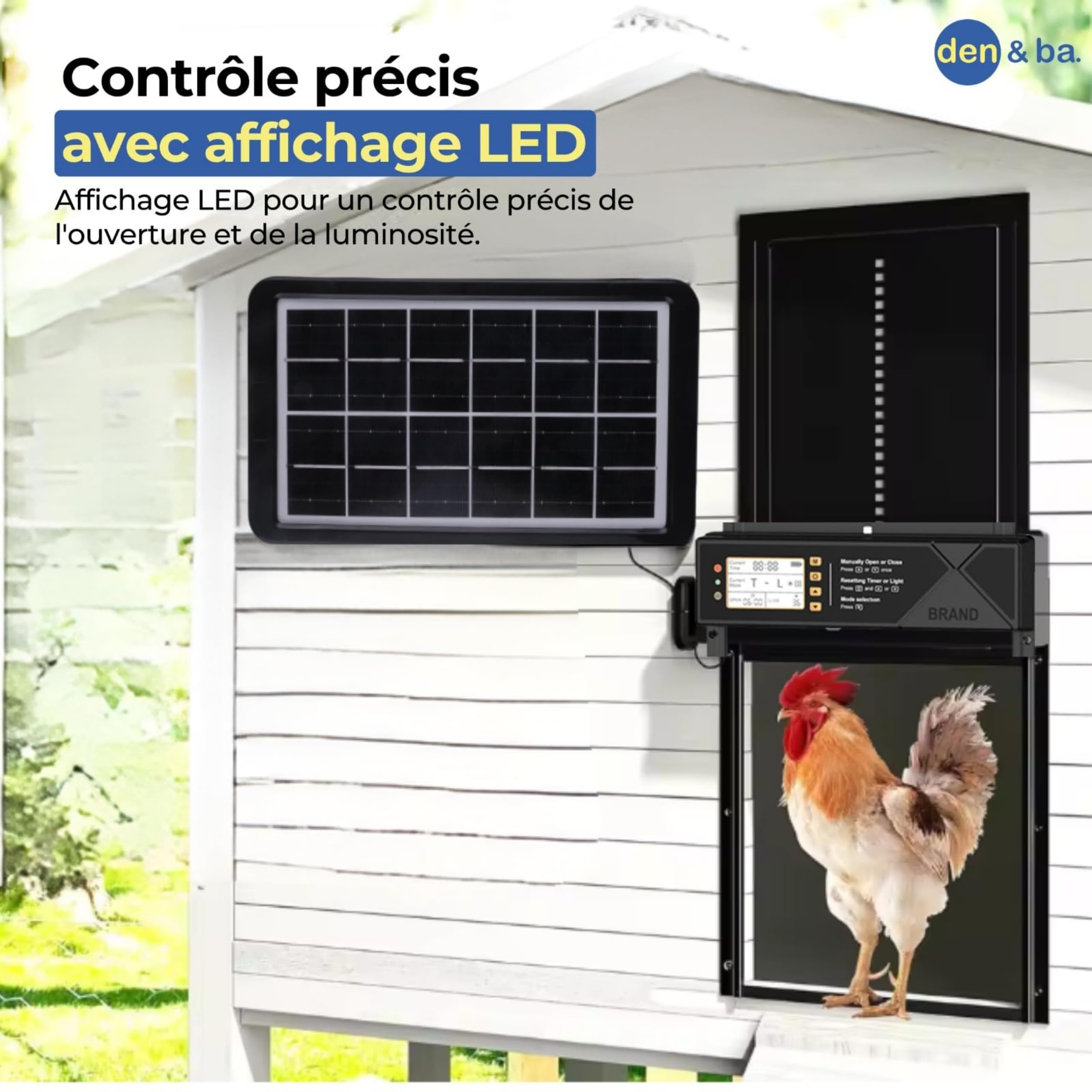 Grande porte poulailler solaire automatique programmable avec minuterie | Ecran LCD étanche, télécommande | chargement USB | Protection sécurité contre prédateurs, tranquillité pour vos poulets | Noir