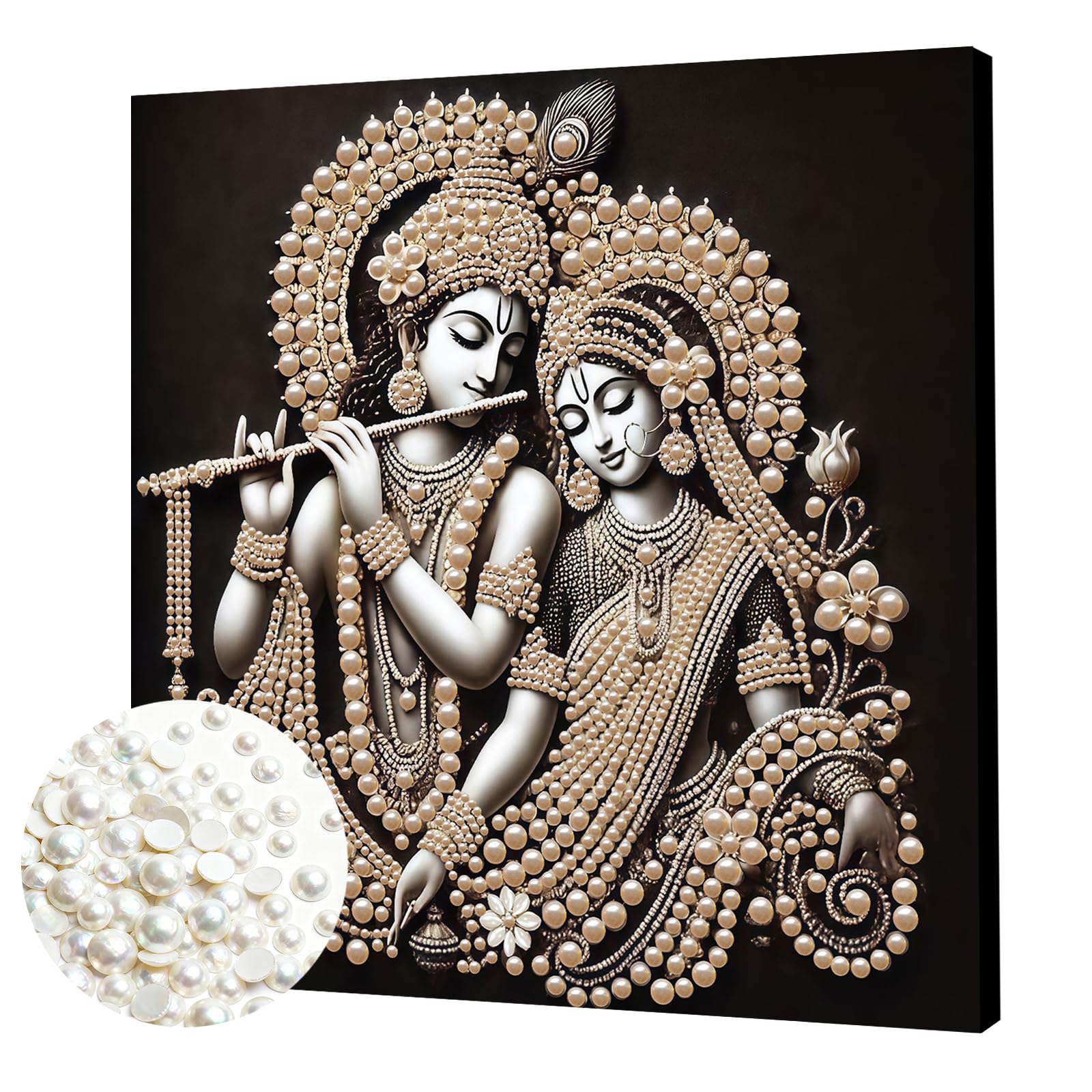 DIY Pearl Painting Kit with Wooden Frame, 3D Plastic Pearl Gemstone Ocean Art Craft for Adults Beginners, Diamond Dot Painting, Home Wall Decor Ready Gift for Women(Indian Silver Couple)(30 * 30cm)