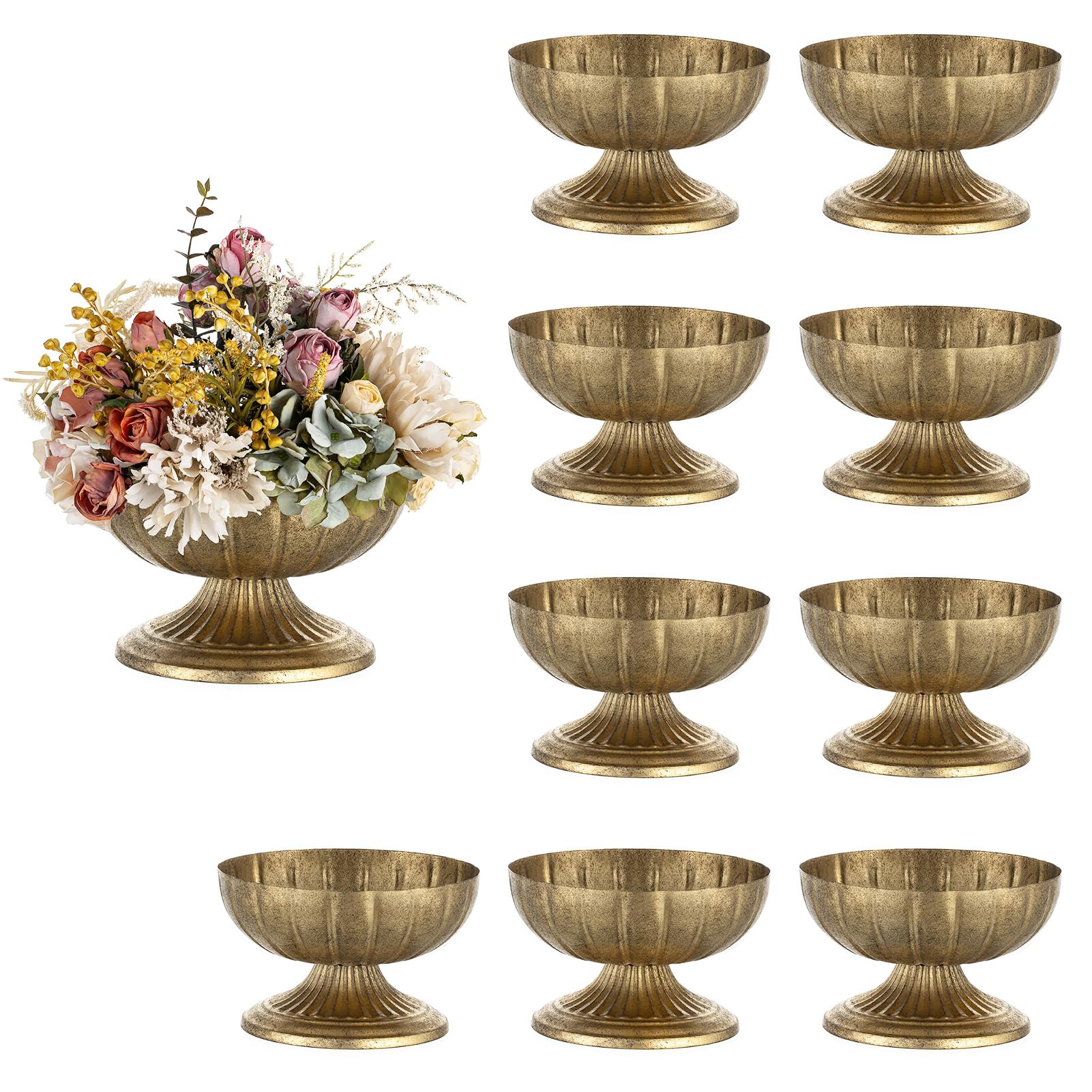NUPTIO Vase Fleur Or Détériorées: 13,7cm Metal Vases Decoratif Centre de Table Mariage Anniversaire - Champetre Artificielles Pot pour Interieur et Exterieur Lot de 10