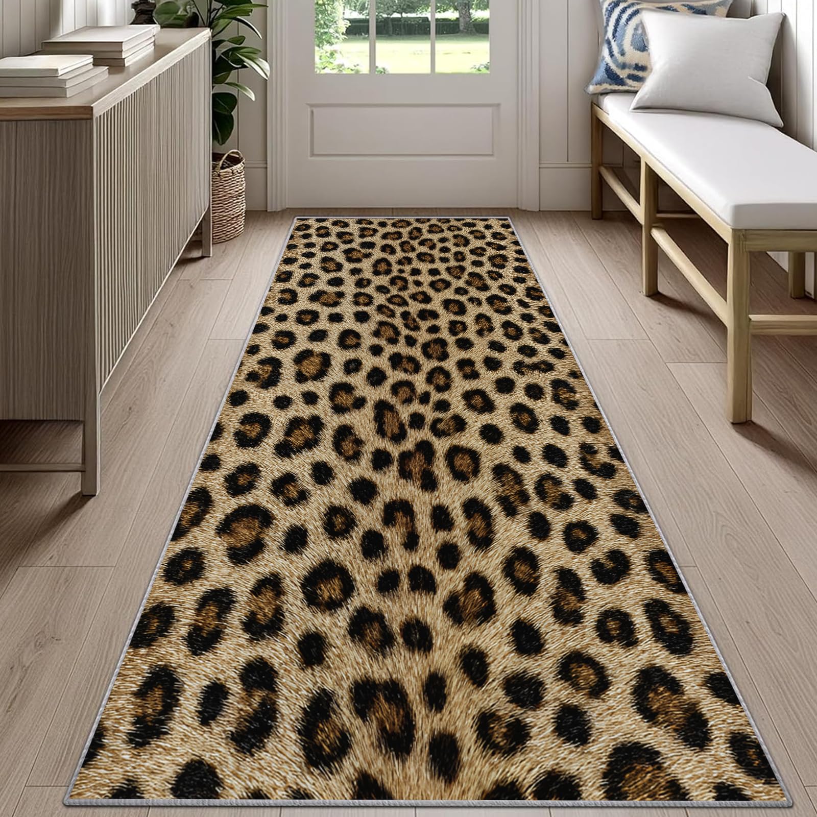Leopard Runner Rug for Hallway 100x300cm Rustic Brown Cheetah Carpet Runner, Animal Print Long Hall Carpet, Non Slip Floor Mats for High Traffic Areas in Home