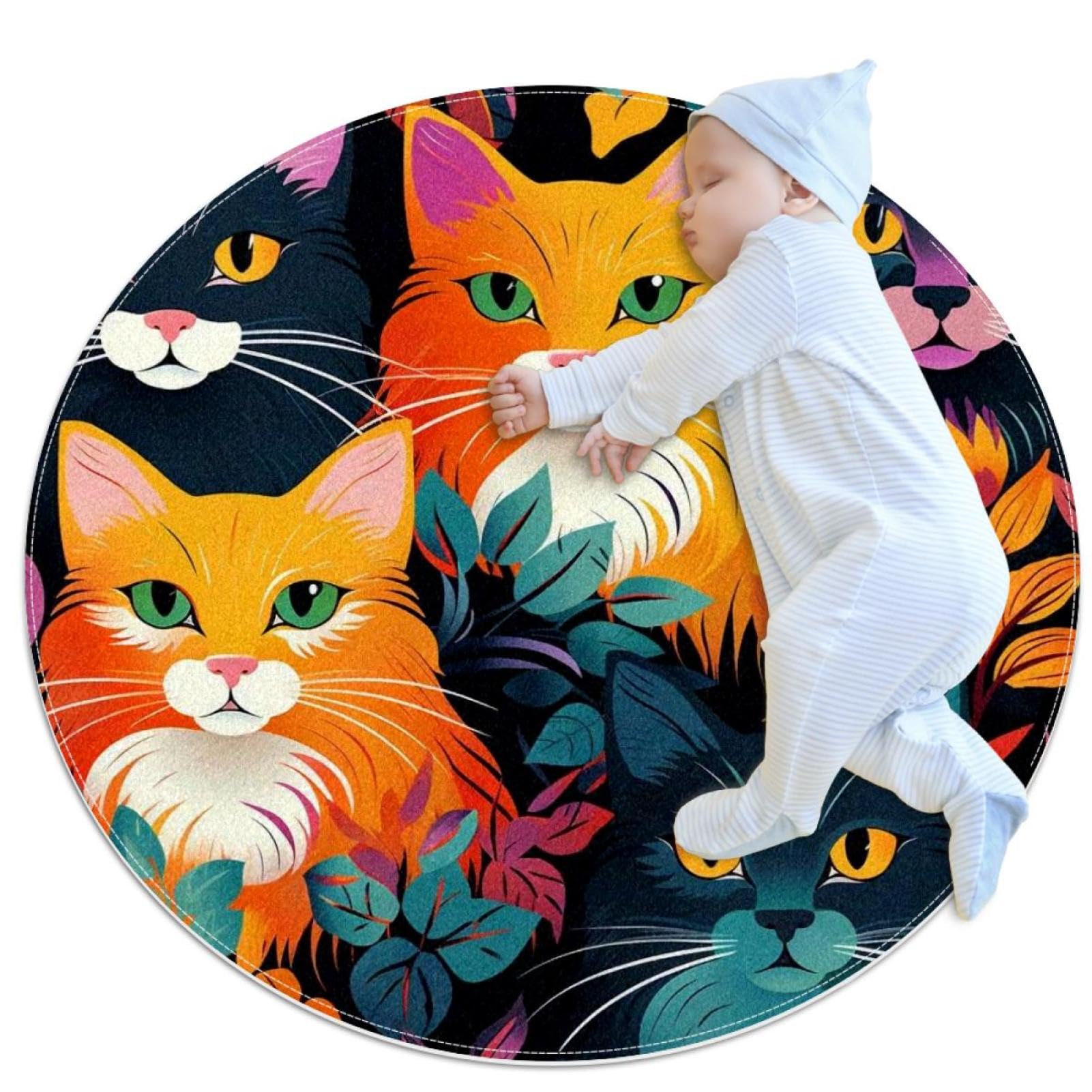 Tapis de salle de bain antidérapant chat rond 1m pour éviter les glissades sur carrelage