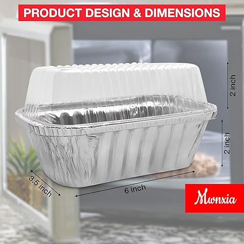 Miniatura 2 de Mwnxia Mini moldes gruesos para pan con tapas, paquete de 50 moldes de aluminio de 1 libra con tapas completas con calcomanías de amor hechas a mano