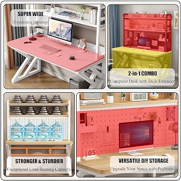 Computer Desk with pegboard, Gaming Desk with Bookshelf Combination, Large Writing Desk with Desktop Shelf and Ample legroom for Home Office White,100cm
