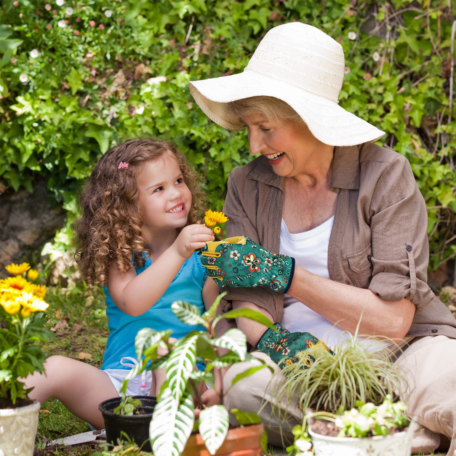 Bamllum Guantes de jardinería de cuero para mujer, guantes de trabajo para deshierbar, cavar, plantar, rastrillar y podar (verde + amarillo)