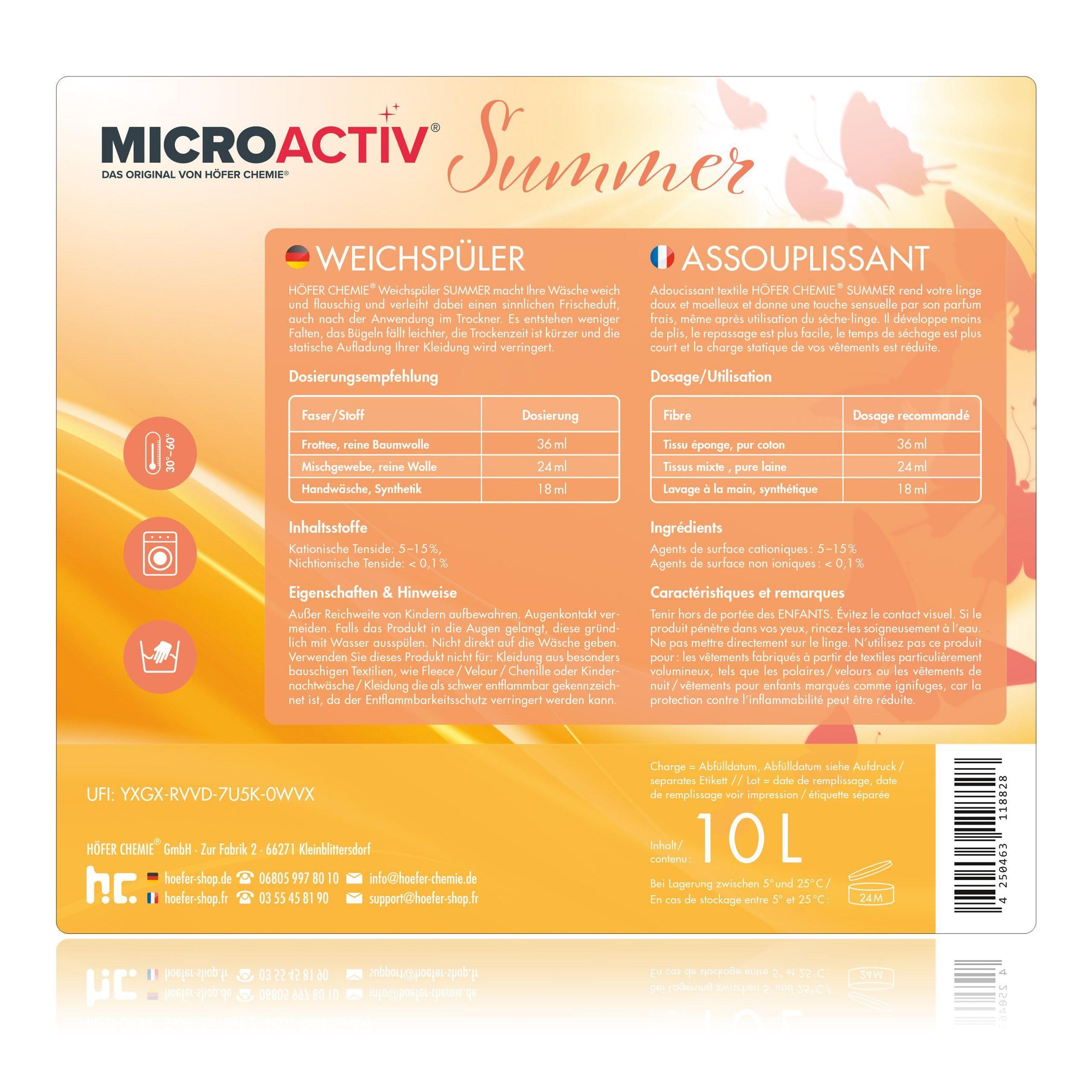 2 x 10 L Weichspüler Konzentrat - Summer | Sommerduft von Höfer Chemie