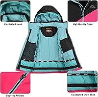 Vista 4 de Conjunto de traje de nieve para niñas, chaqueta de esquí de invierno y pantalones con capucha, resistente al viento, impermeable, cálido