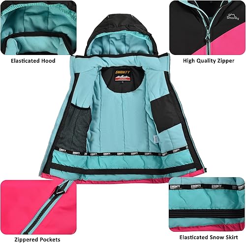 Miniatura 4 de Conjunto de traje de nieve para niñas, chaqueta de esquí de invierno y pantalones con capucha, resistente al viento, impermeable, cálido