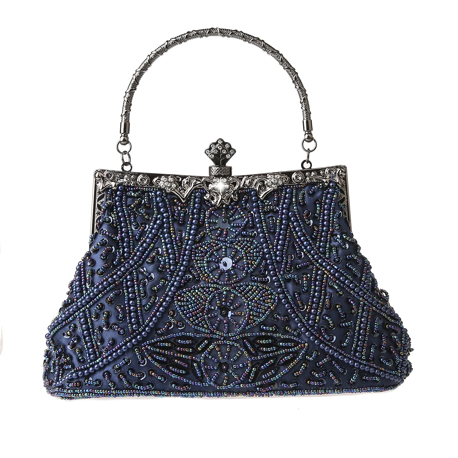 Womens Vintage Floral Beaded Rhinestone Embroidery Clutch Sequin Crossbody Bag Evening Handbag for Bridal Wedding Party Prom | Vintage, Floral, Beaded