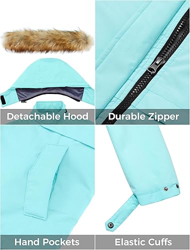 Miniatura 6 de ZSHOW Chaqueta de esquí impermeable para niñas, abrigo de invierno cálido acolchado con forro polar parka