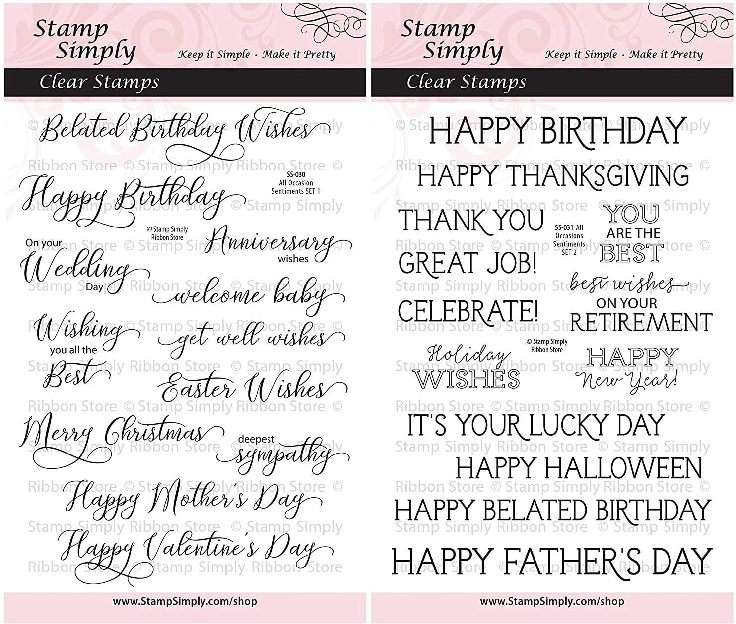 Clear Stamps All Occasion Sentiments Birthday, Retirement, Holiday and More (2-Pack) 4x6 Inch Sheets - 25 Pieces