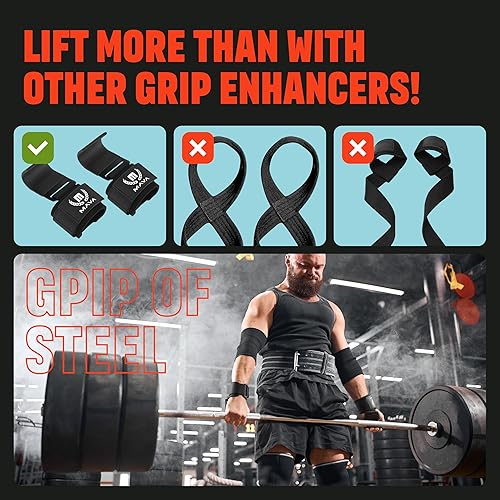 Miniatura 4 de Mava Sports Ganchos de agarre de mano para levantamiento de pesas de alta resistencia con correas de muñeca para dominadas y peso muerto, ganchos de