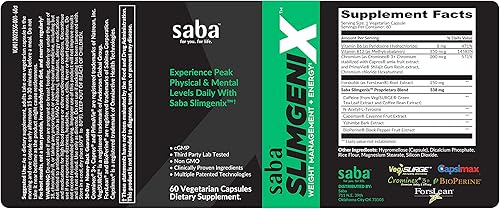 Miniatura 8 de Saba SlimGenix - Energía, control de peso, control del apetito, enfoque, quemador de grasa con ingredientes de marca, patentados y clínicamente