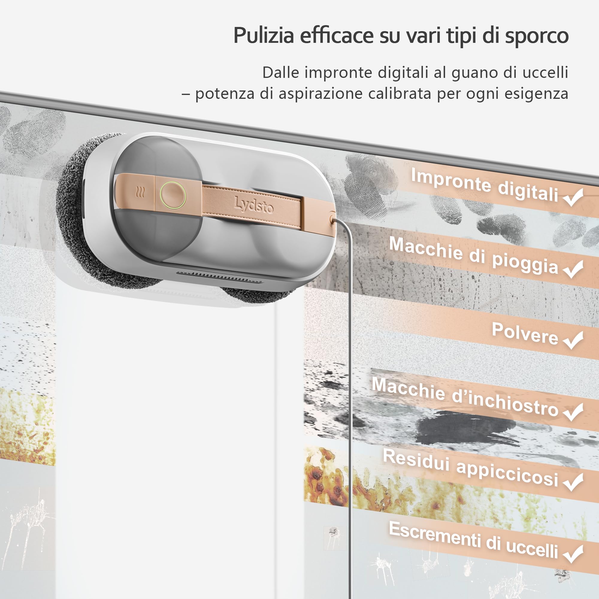 Lydsto WL09 Robot Lavavetri Doppi Ugelli con Spruzzo Ultrasonico，6000Pa Robot Pulisci Vetri 80ML Serbatoio dell'Acqua, Telecomandoe 10 Panni, Per Tutte le Superfici Lisce (Grey)