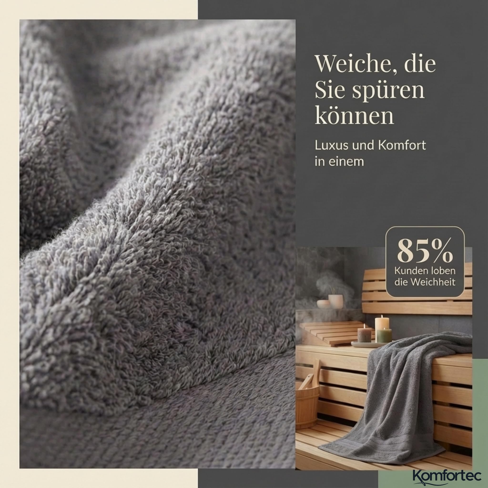 Komfortec 8er Handtücher Set, 4 Badetücher 70x140 cm & 4 Handtücher 50x100 cm, 100% Baumwolle Frottee, Flauschig und Saugstark,Anthrazit/Türkis