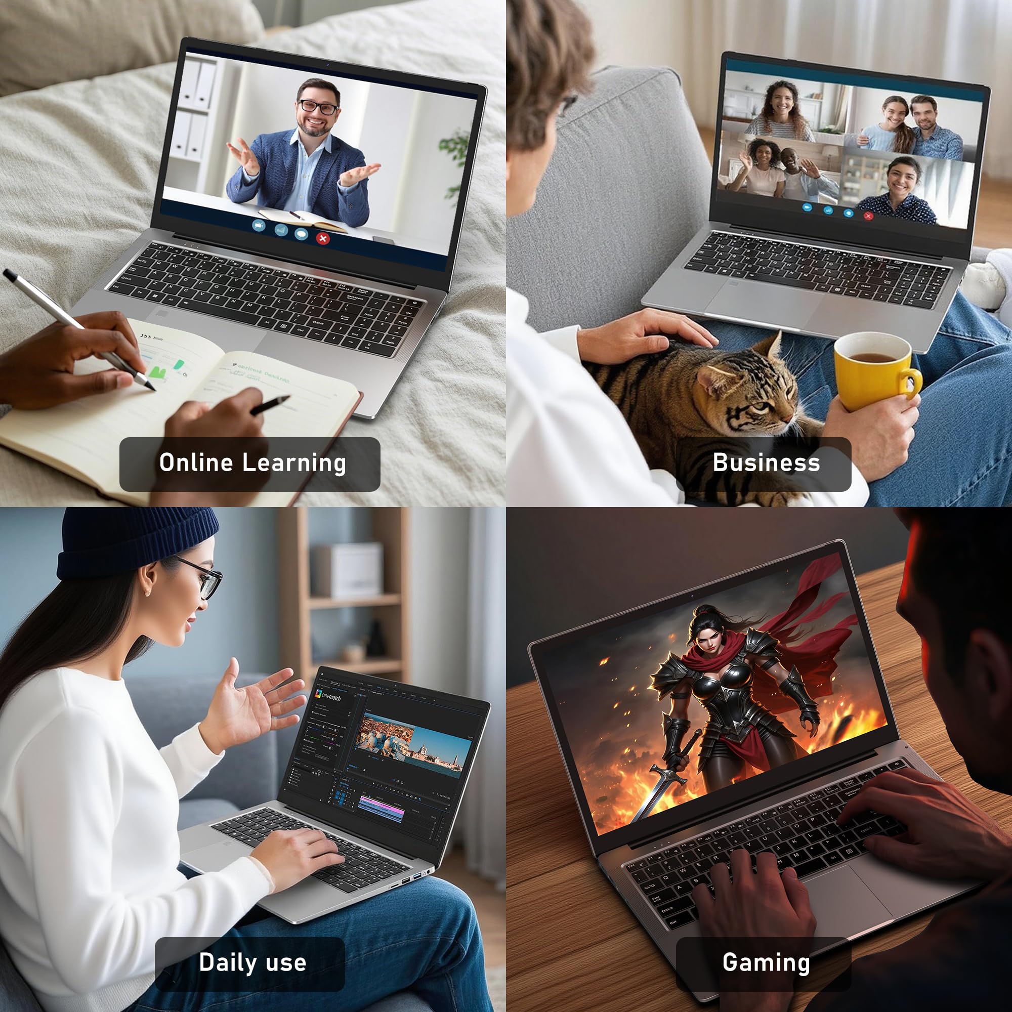 NAIKLULU 16 Pollici Gaming Laptop PC Portatile R7 5825U Processore (2,0 a 4,5 Ghz), 32GB RAM 1TB SSD Gamer Computer Portatile, 51.97Wh/Tastiera Retroilluminata/Tipo-C/51.97Wh