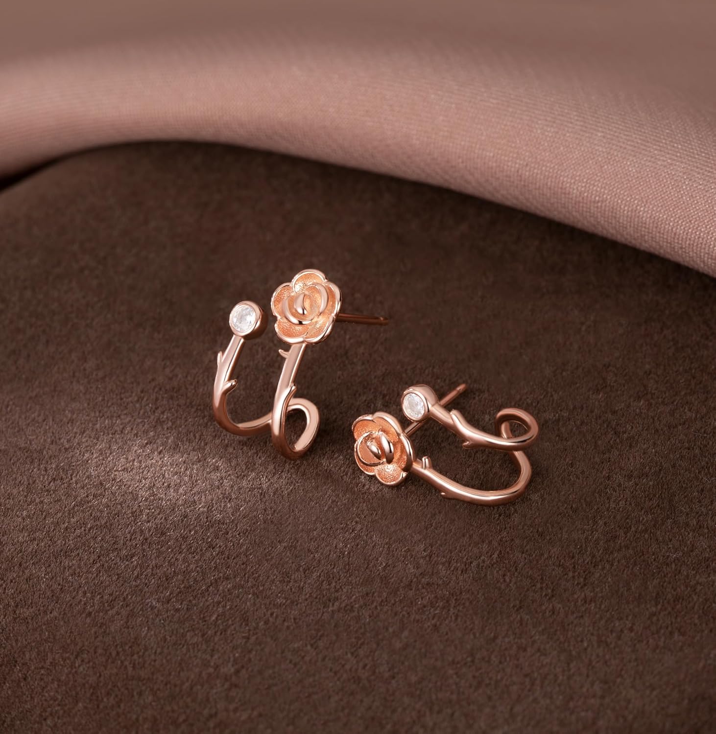 Reffeer Solid 925 Sterling Silver Flower Cuff Stud Earrings Wraps for Women Teen Girls Flower Half Hoop Earrings Huggie