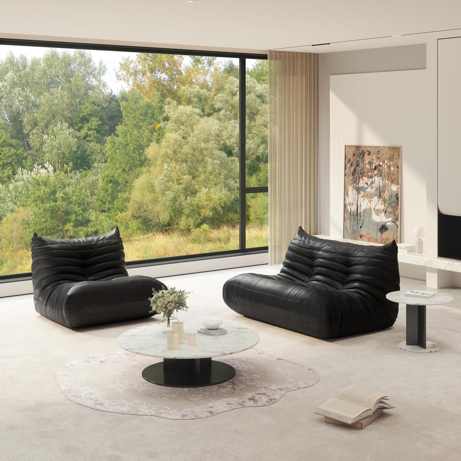 Bean Bag Chair Fireside Chair Lazy Floor Sofa, Faux Leather Giant Corner Bean Bag Sofa, High-Resilience Memory Foam Armless Foam Lounger Tatami Recliner Couch for Living Room Bedroom Dorm Office