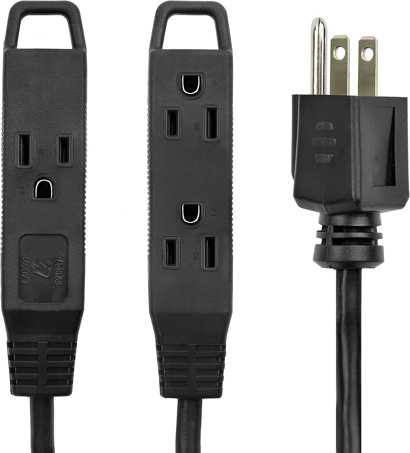 10 Feet Extension Cord/Wire, 3 Prong Grounded, 3 outlets, Heavy Duty, Black