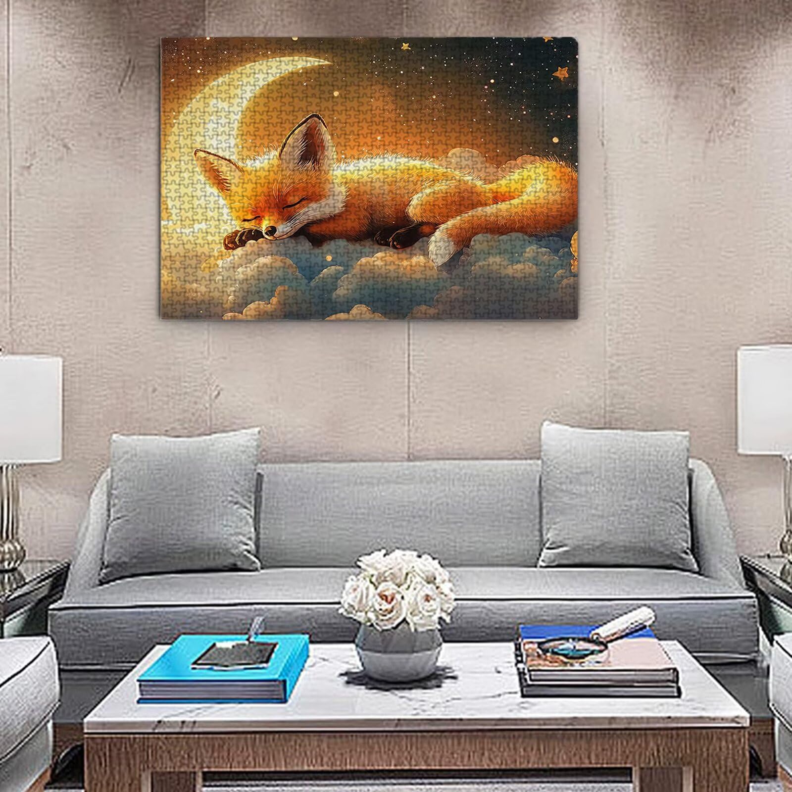 Jigsaw Puzzle, 1000 Pezzi Puzzle Classici, Volpe Puzzle Rilassamento Intelligence, Mpossibile Difficile Puzzles impegnativo per adulti Puzzles per Gioco Familiare, Regalo per Amore Amico Luna K0F-83