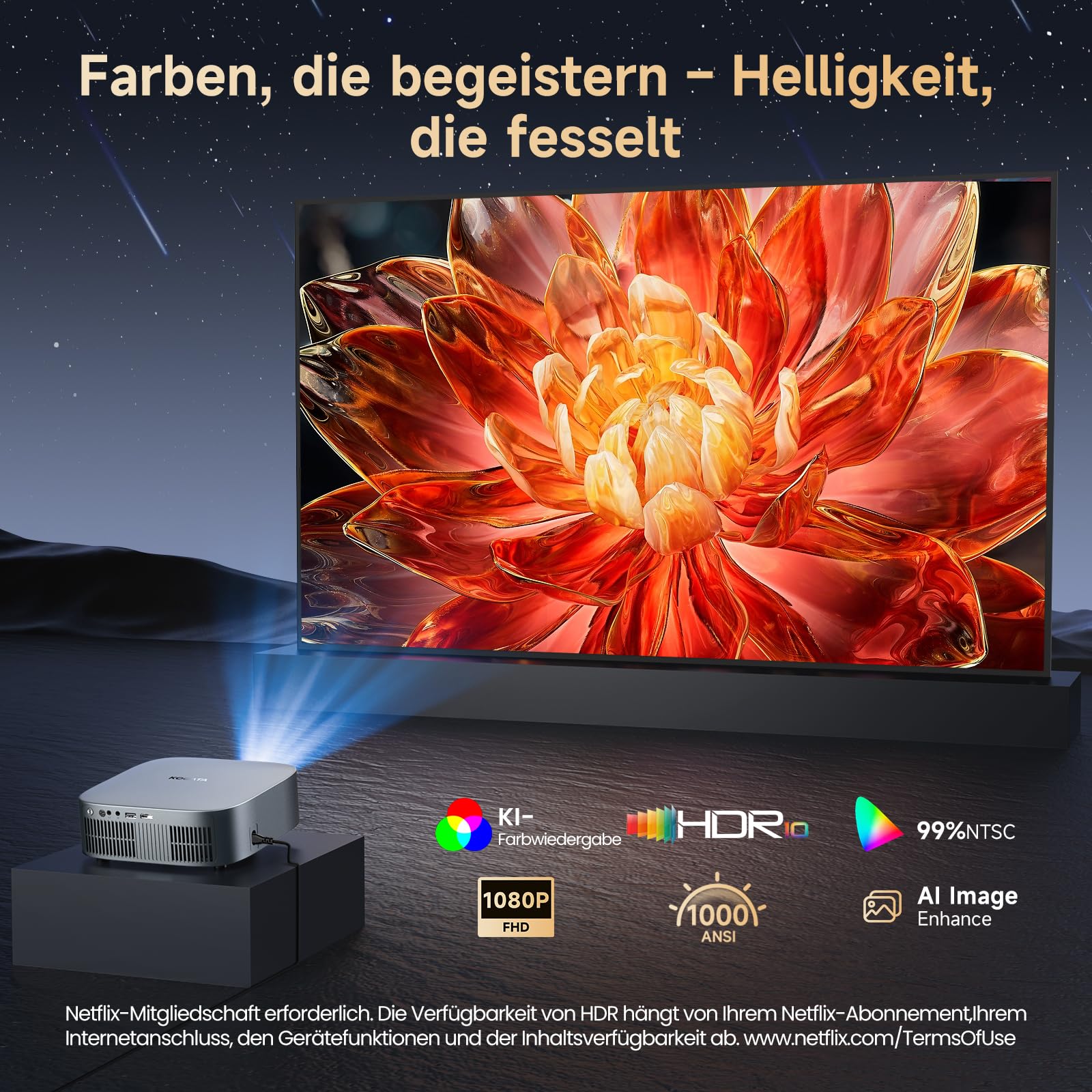 KOGATA Kurzdistanz Projektor 4K Native 1080P Autofokus 6D Trapezkorrektur WiFi Bluetooth Heimkino Beamer
