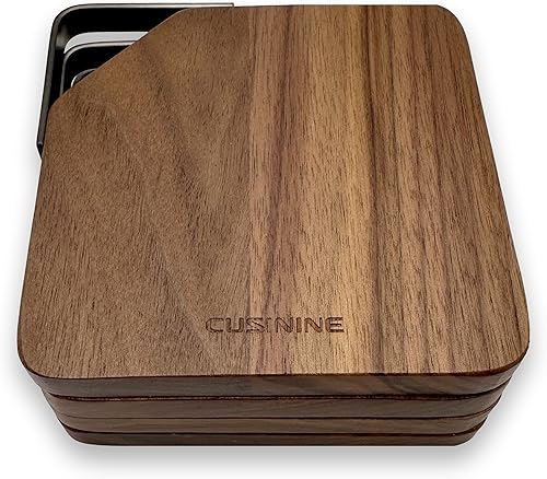 Portavasos de madera de nogal negro de América del Norte para bebidas, juego de 4 piezas, posavasos cuadrados de madera con gancho para mesa de café