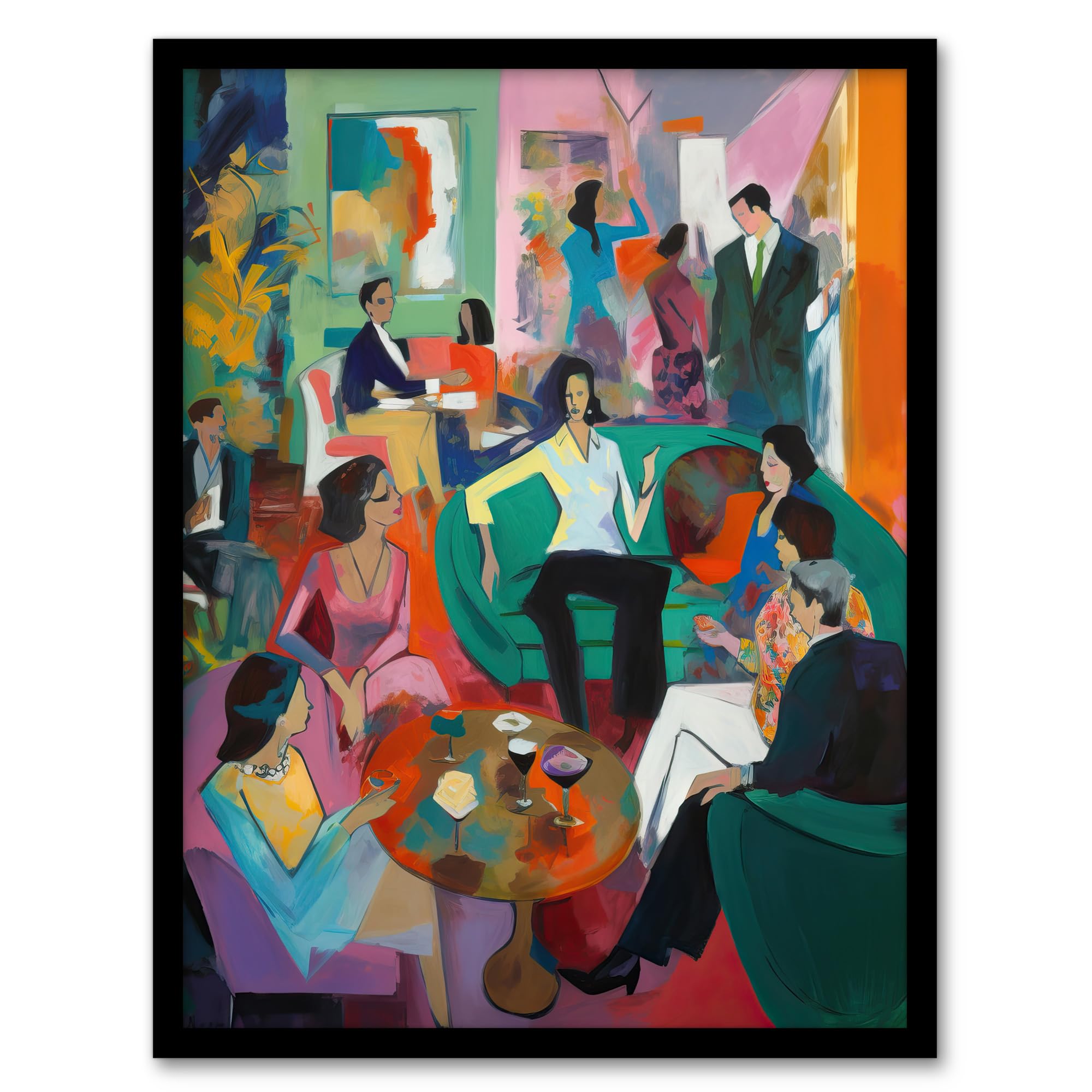 Artery8 After Dinner Cocktails Colourful Modern Abstract Painting Artwork Framed Wall Art Print A4