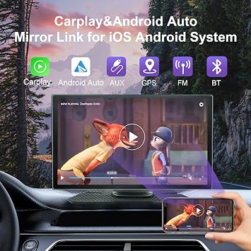 Portable Wireless Apple Carplay Screen for Car,7 Non-air-Gap Colorful Touchscreen with Android Auto,Back up Camera,Car Audio Receiver with Bluetooth/AUX/TF/USB for All Vehicles