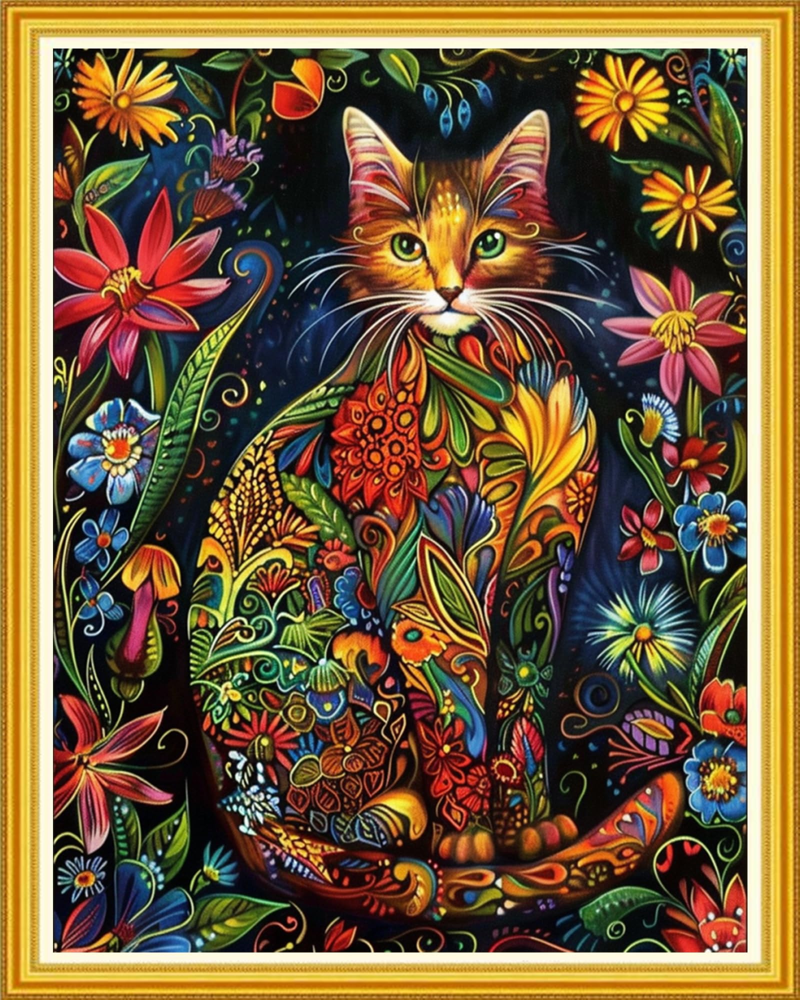 Magxvouy Cross Stitch Kits Stamped Full Range of Embroidery Kits,Cross Stitch Patterns Needlework Kits for Beginners 11CT Printed Kits&amp;Cat Flowers 16x20 inch