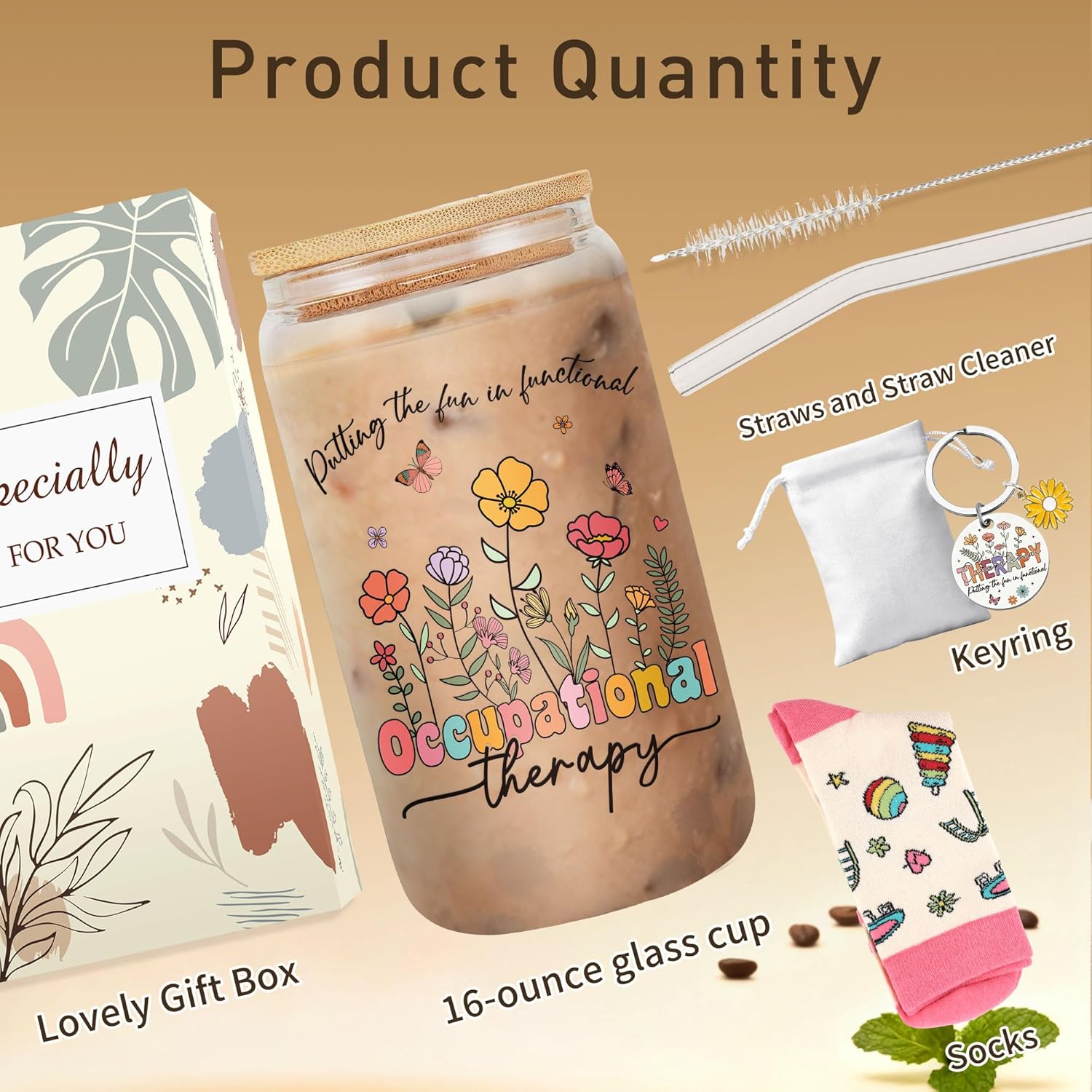 Occupational Therapy Gifts for Women, Appreciation Gift, Includes 16 oz Glass Keychain Sock, Birthday Christmas Thanks Present for Occupational Therapist - Image 4