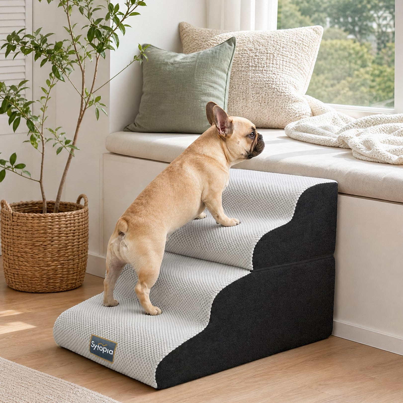 Sytopia Scaletta per cani a 4 gradini, altezza 50 cm, per letto, divano e divano, antiscivolo, per cani e gatti di piccola taglia, rivestimento lavabile, schiuma 30D, maniglia, fino a 35 kg