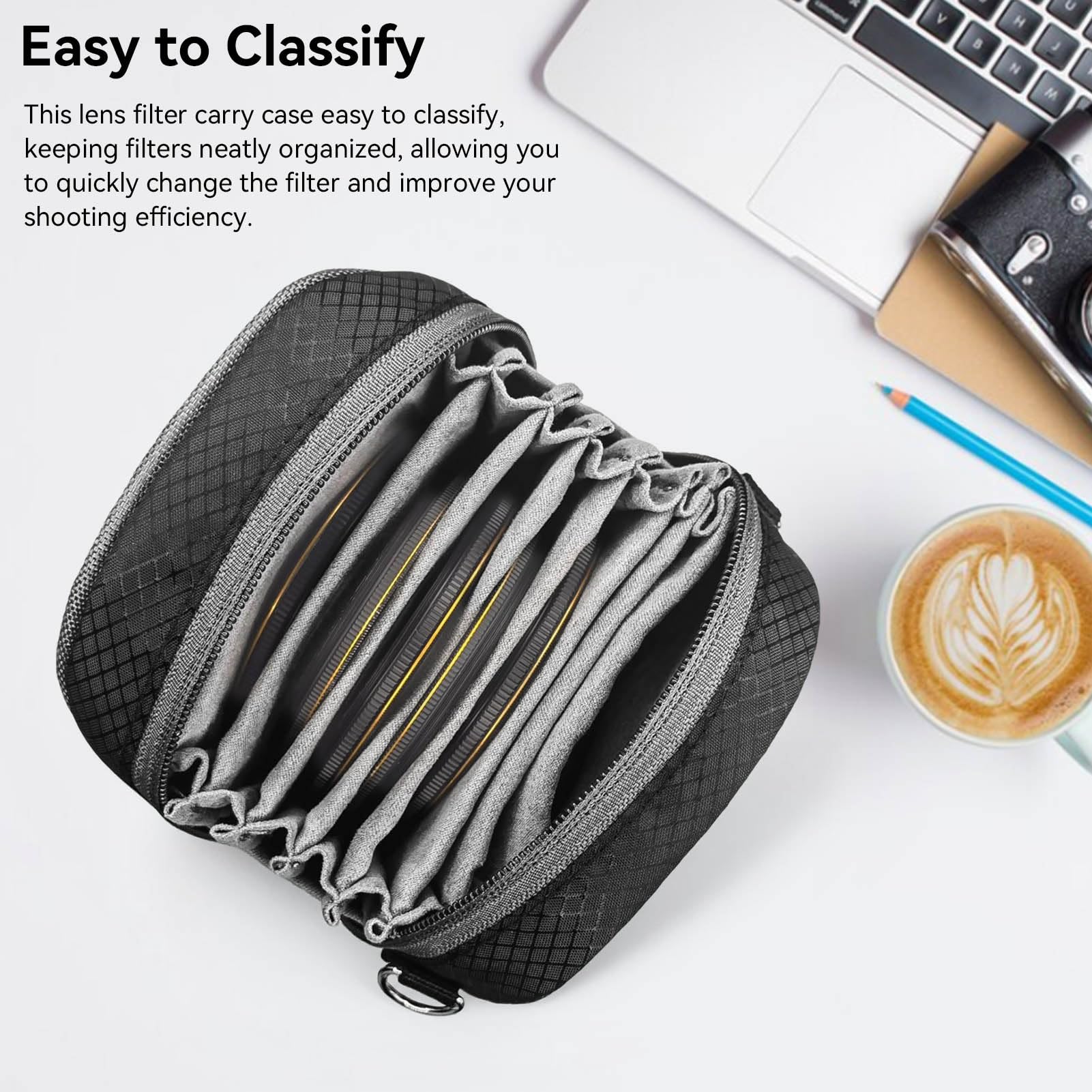 Sac de Filtre d'objectif à Coque Rigide à 8 Poches jusqu'à 95 mm, Étui de Filtre pour Objectif,étui de Filtre d'objectif étui de Filtre d'appareil Photo avec bandoulière pour Filtre de Photographie