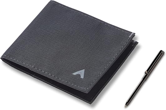 Allett Sport Wallet & Pen Bundle | Jet Black, Nylon, RFID Blocking, Slim | Holds 2-10+ Cards | Stainless Steel Pen