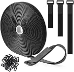 Trilancer 5M x 2CM Reusable Cable Ties, Adjustable Hook and Loop Straps with 25 Buckles, Cut to Length, Ideal for Wire Management, Cord Organizer, and Cable Straps, Black