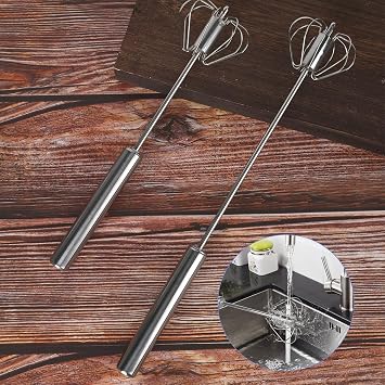 3Pcs Semi Automatic Whisk, Rotary Hand Push Whisk, Stainless Steel Egg Beater, Versatile Egg Mixer with Yolk Separator for Cream Making Milk Frothering Smoothies Whipping, 10 & 12 &14 Inches Set