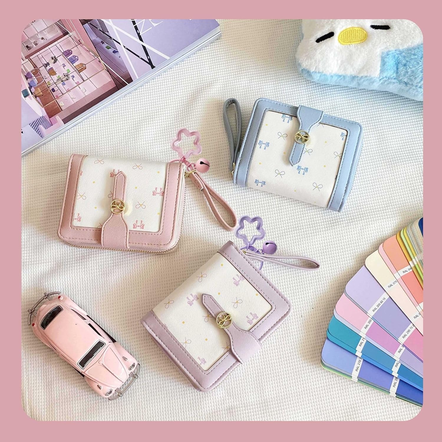 Cute Wallet Girls Bow Small Little Wallets For Women Zipper Coin Pocket Purse (Pink) - Image 6