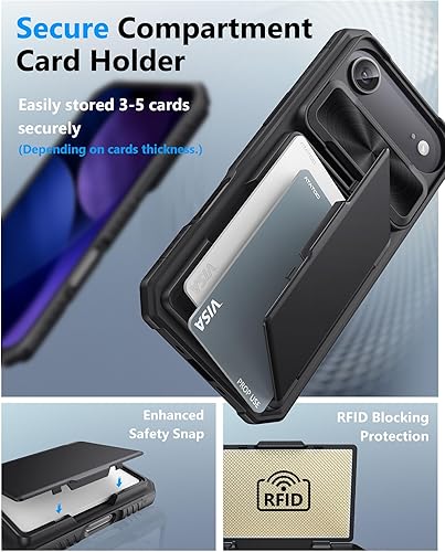 Vista 3 de ATATOO Funda Cartera para iPhone Air, Portador de Tarjetas Integrado (3-5 Tarjetas) [Bloqueo RFID] y Cubierta Deslizante para Cámara, Protección